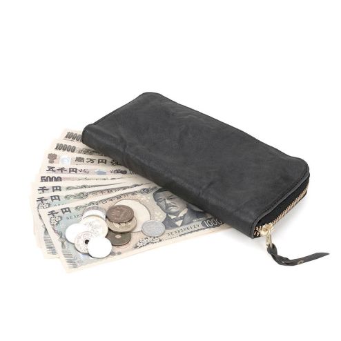 S\u0027FACTORYエスファクトリー Long Wallet -WaterShrink（牛皮）- メンズ 長紙入れ なめし革 革 黒 黒いこと 本革 ホンブルグ帽