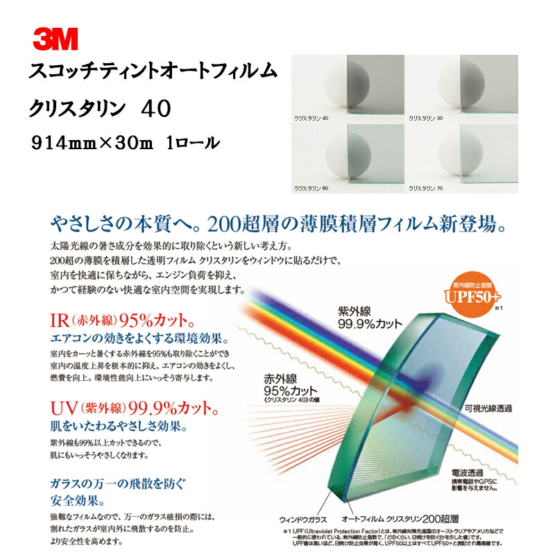 店3m カーフィルム スリーエム スコッチティント 取寄 ネットペイント カット オートフィルム ウィンドウフィルム 40 紫外線 クリスタリン 車 オートフィルム 赤外線 1ロール 914mm 30m 3m クリスタリン 40 大型配送品 カーフィルム