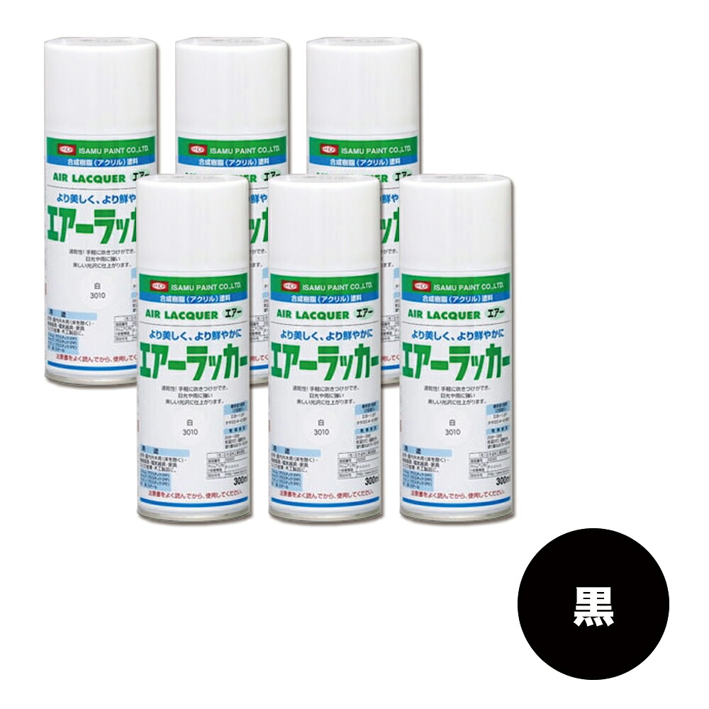 イサム塗料 622-3501-8 1液型アクリルエアラッカー 黒 300ml×6本 取寄