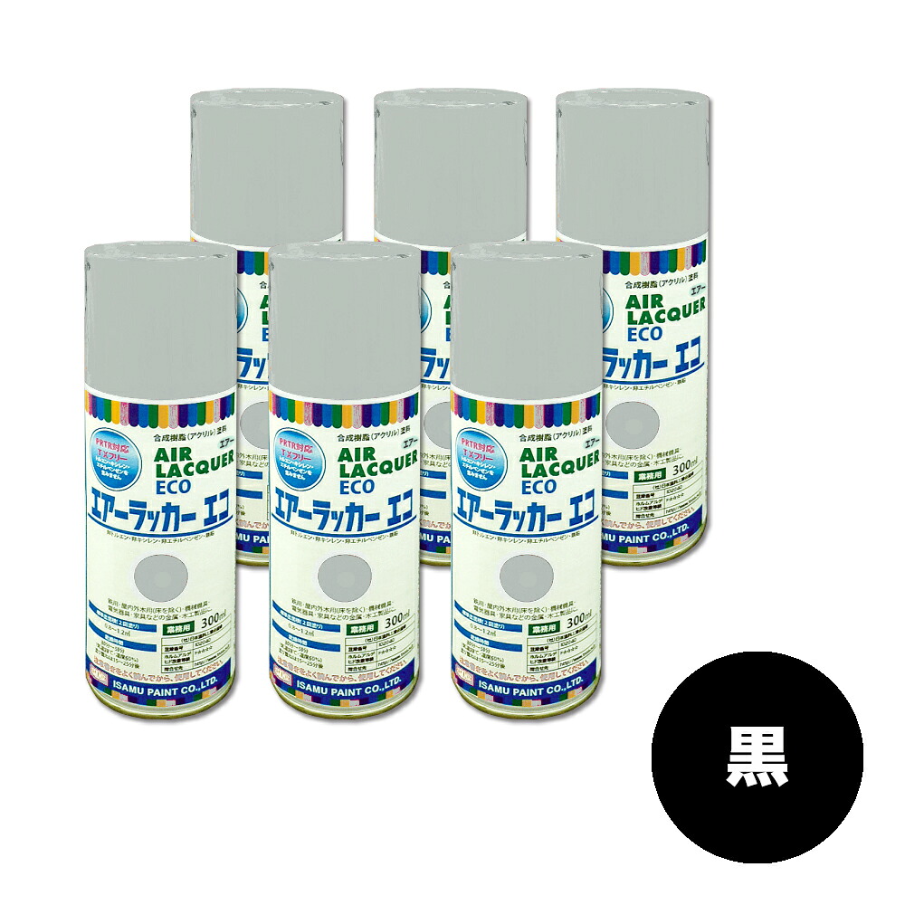 イサム塗料 622-5021-8 1液型アクリルエアラッカーエコ 黒 300ml×6本 取寄