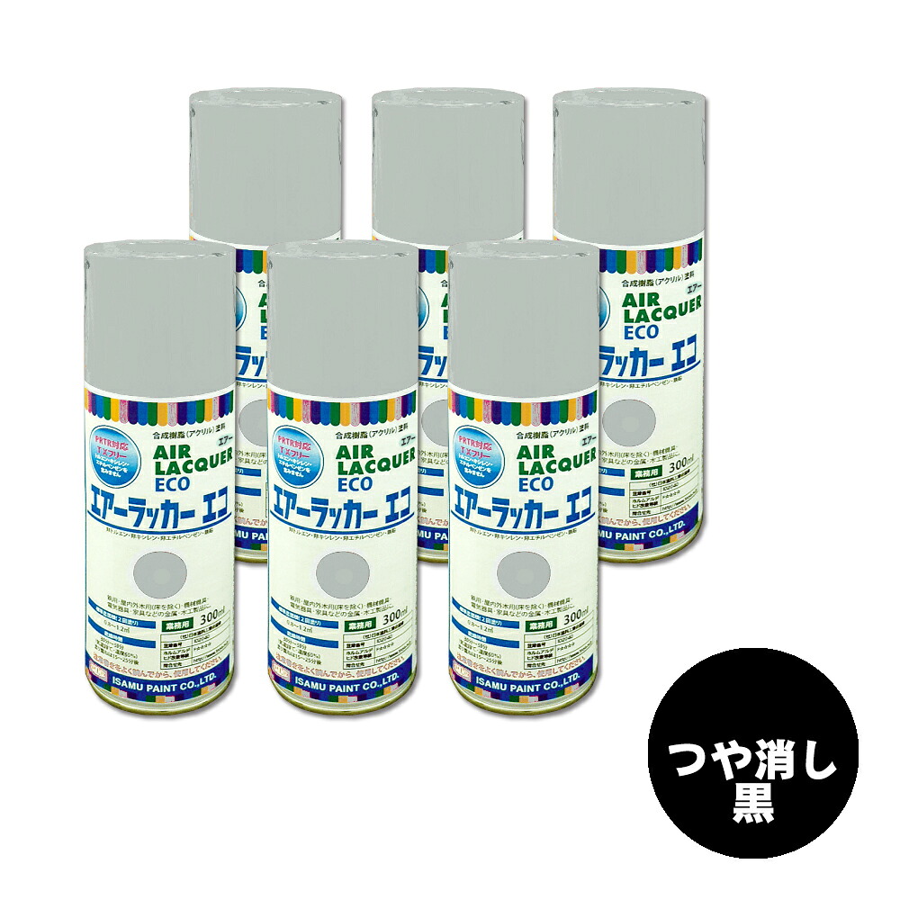 イサム塗料 622-5022-8 1液型アクリルエアラッカーエコ 無光沢黒 300ml×6本 取寄