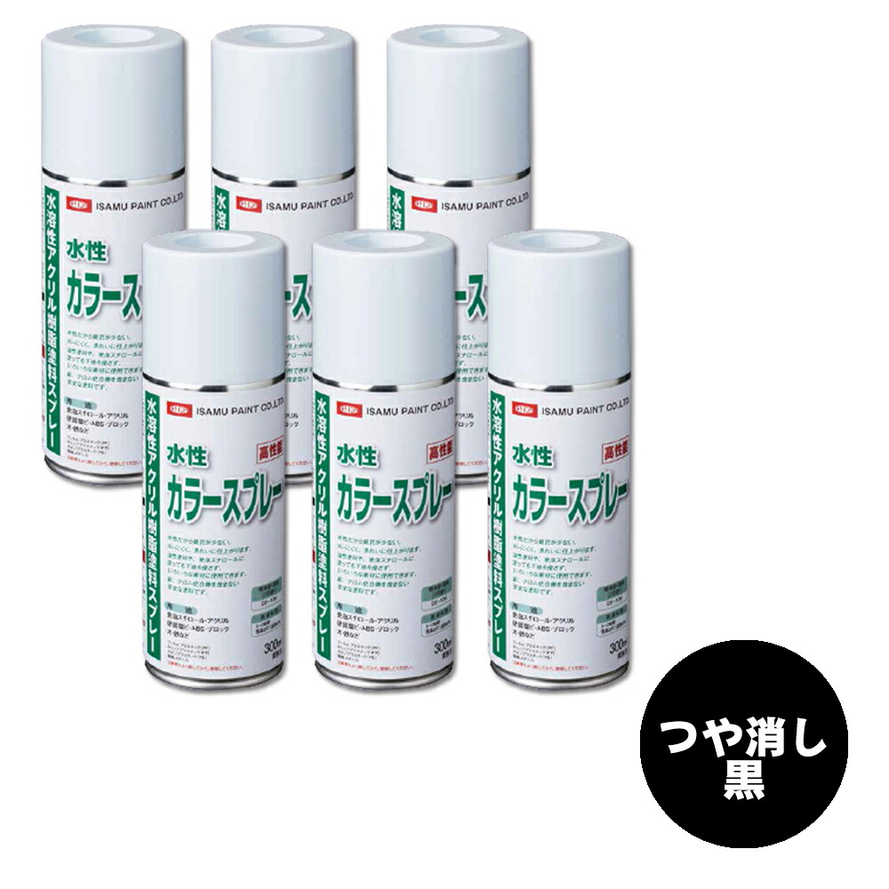 イサム塗料 629-1253-8 水溶性1液型アクリル繊維脂色つや吹き付ける 無光沢黒 300ml×6本 取寄
