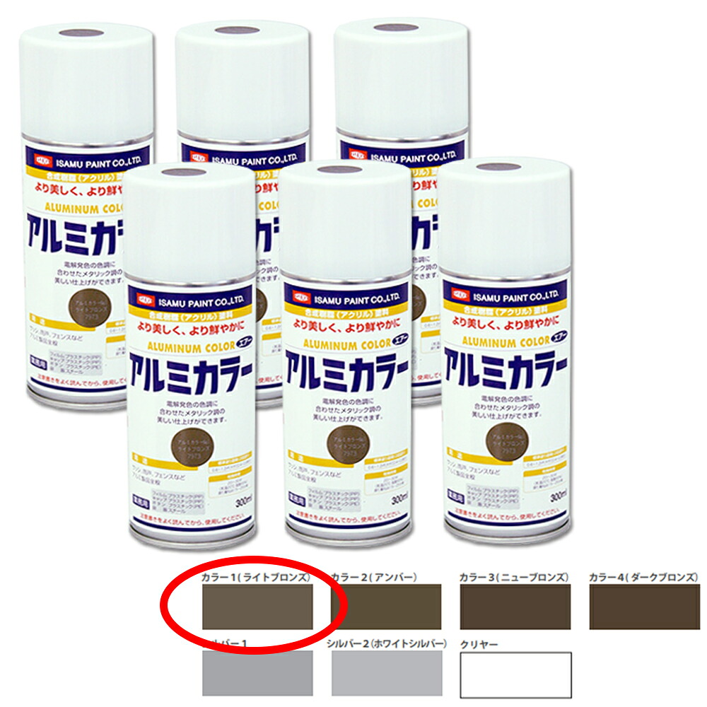 イサム塗料 629-7973-8 風変わりアクリル繊維脂絵の具吹き付ける 軽銀色つや 色つや1ともし火ブロンズ 300ml×6本 取寄
