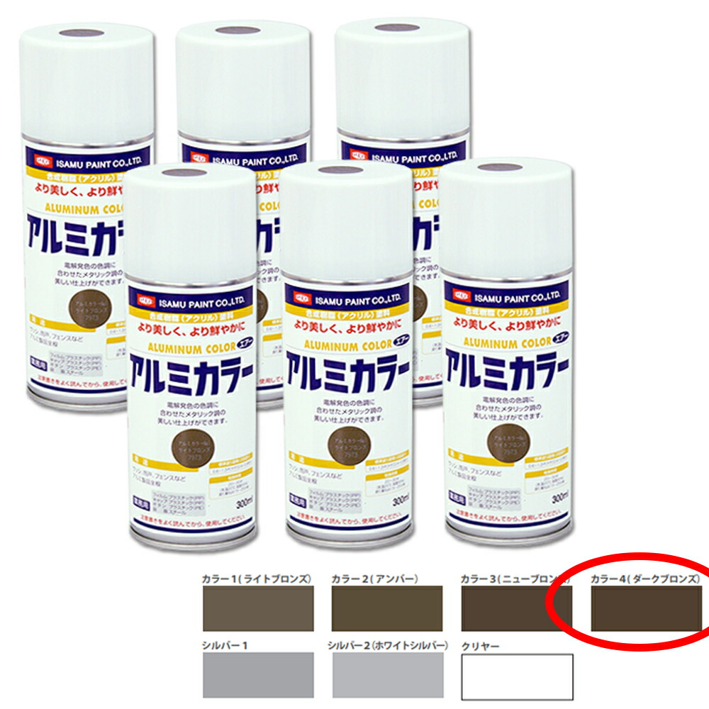 イサム塗料 629-7976-8 風変わりアクリル繊維脂絵の具吹き付ける 軽銀色つや 色つや4うす暗いブロンズ 300ml×6本 取寄