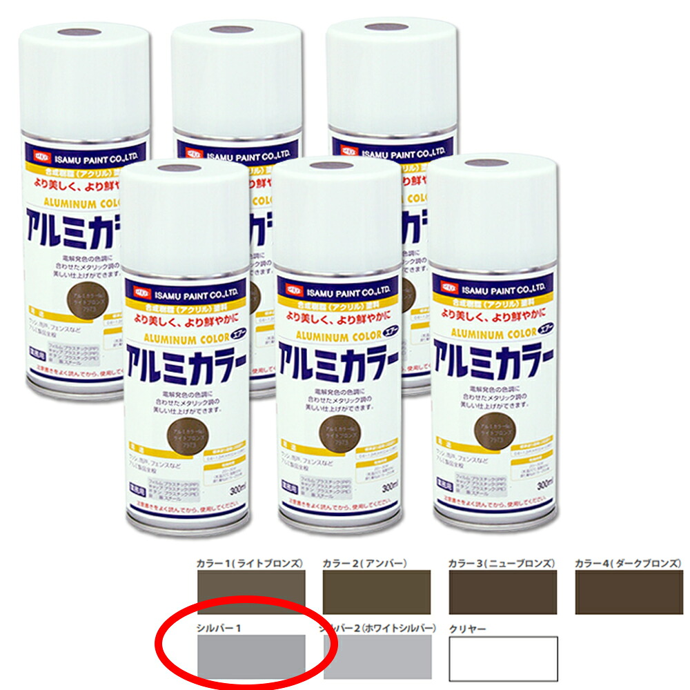 イサム塗料 629-7977-8 風変わりアクリル繊維脂絵の具吹き付ける 軽銀色つや しろがね色1 300ml×6本 取寄