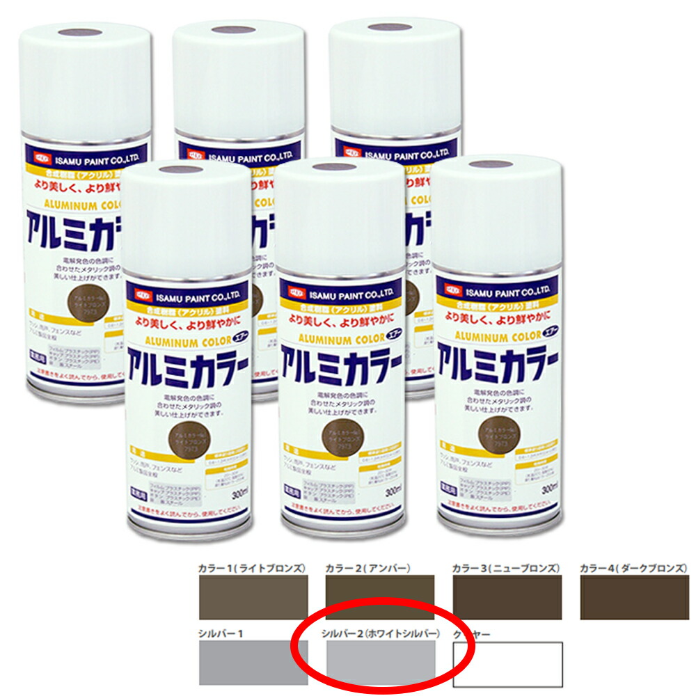 イサム塗料 629-7978-8 風変わりアクリル繊維脂絵の具吹き付ける 軽銀色つや しろがね色2白いことしろがね色 300ml×6本 取寄