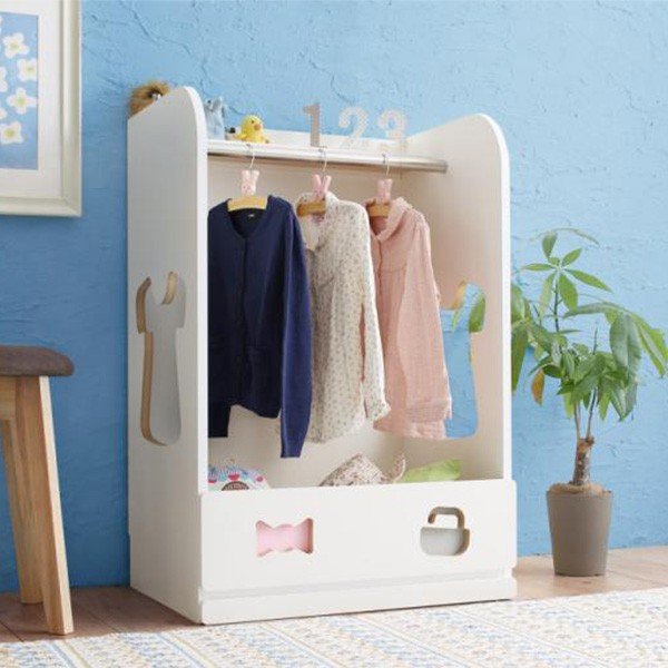 14766円 ワンピなど最旬ア! ハンガーラック 子供 木製 完成品 ホワイト 幅60 日本製 洋服掛け 収納ラック 落書きが消せる キッズ収納 男の子向け 安心素材