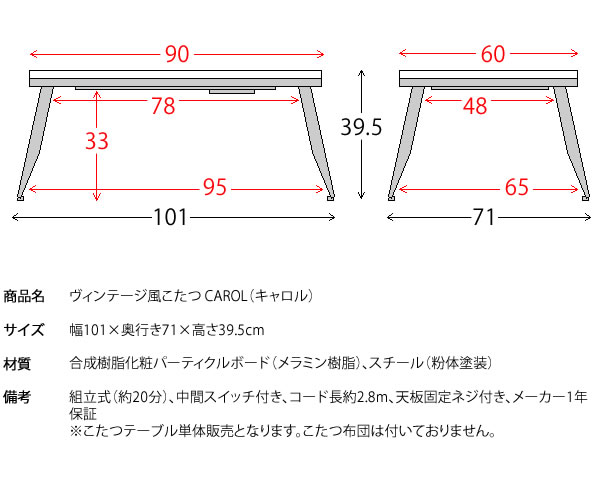 こたつ早見 矩形 鯔背 90 60 ヴィンテージ センターフィールドテーブル こたつ 炬燵 Carol キャロル リビングテーブル Brucetires Ca