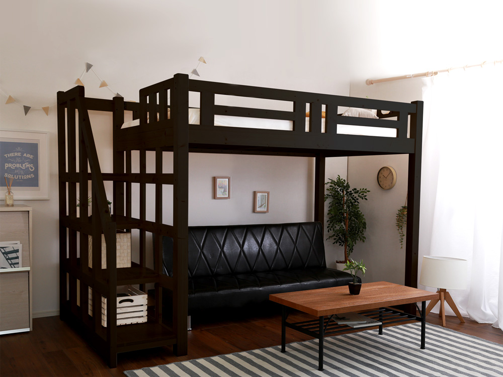 ロフトベット セミダブル 階段付き システムベッド 木製 ロフトベッド