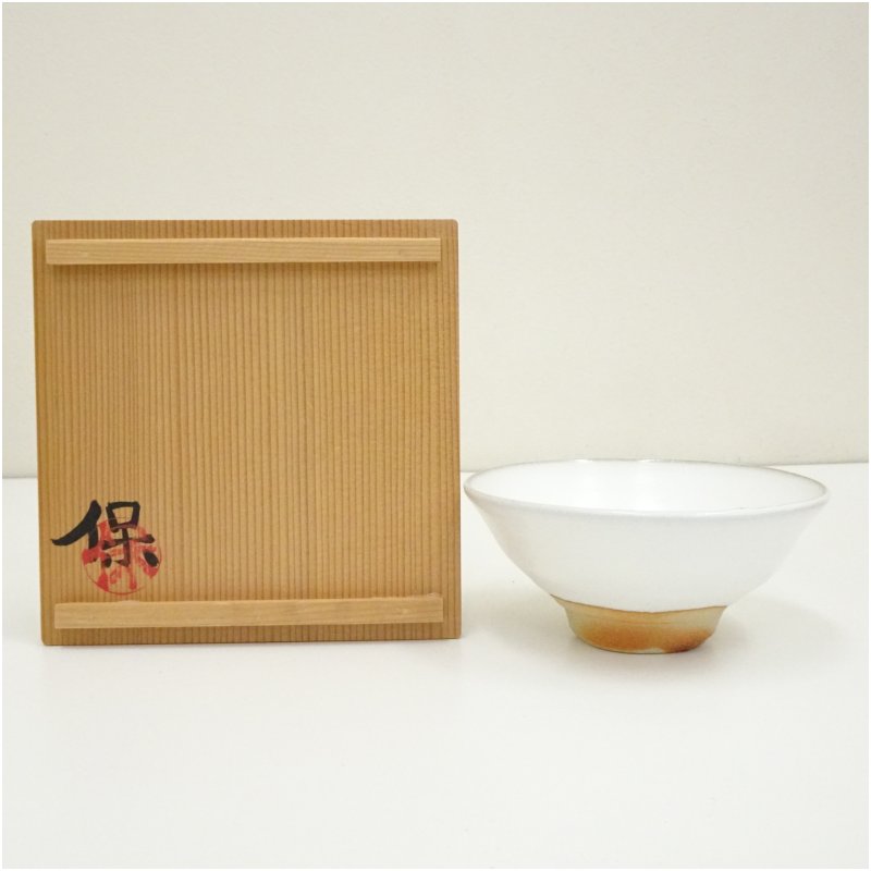 【中古】【茶道具】京焼　清水保孝造　白釉茶碗（共箱）茶道 抹茶 おしゃれ 抹茶茶碗 抹茶碗 和食器 レトロ 茶器 骨董 茶わん 茶会 茶の湯