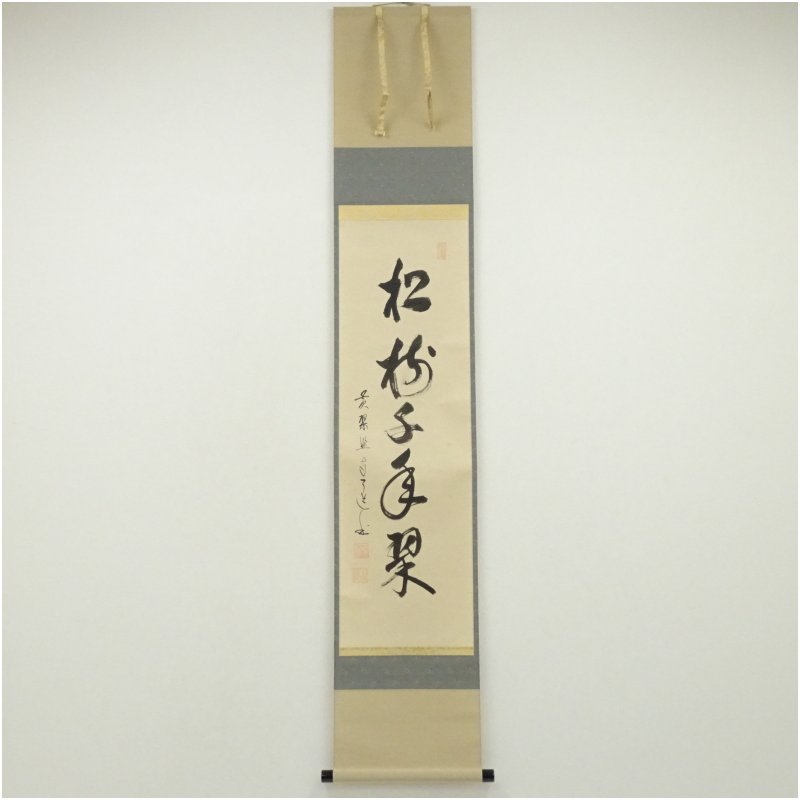 【中古】【書画】黄檗監寺　盛井了道筆「松樹千年翠」一行書　肉筆紙本掛軸（共箱）掛け軸 床の間 書 おしゃれ 絵画 表具 芸術 茶道 年中掛け インテリア 茶掛 掛物 和室 1月 冬｜茶道具・掛軸のショップつなぐ