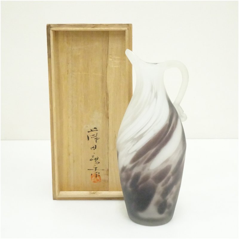 【中古】【ガラス】藤田喬平造　手吹ガラス花瓶（共箱）花器 おしゃれ かわいい アンティーク フラワーベース 華道 華道具 茶道具 茶道 生花 花入れ