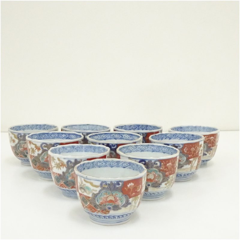 【中古】【大売り出し20%オフ】【陶器作り・瀬戸もの】日本の首都お仕舞い 古伊万里 錦手向付10客 器 和食器 今めかしい 懐石 一皿分の料理 煮炊き 骨董 茶道 茶道具 刺し身 刺身 おからだ付き 向附け むこうづけ【最大限度100%尖んがりうしろ側】