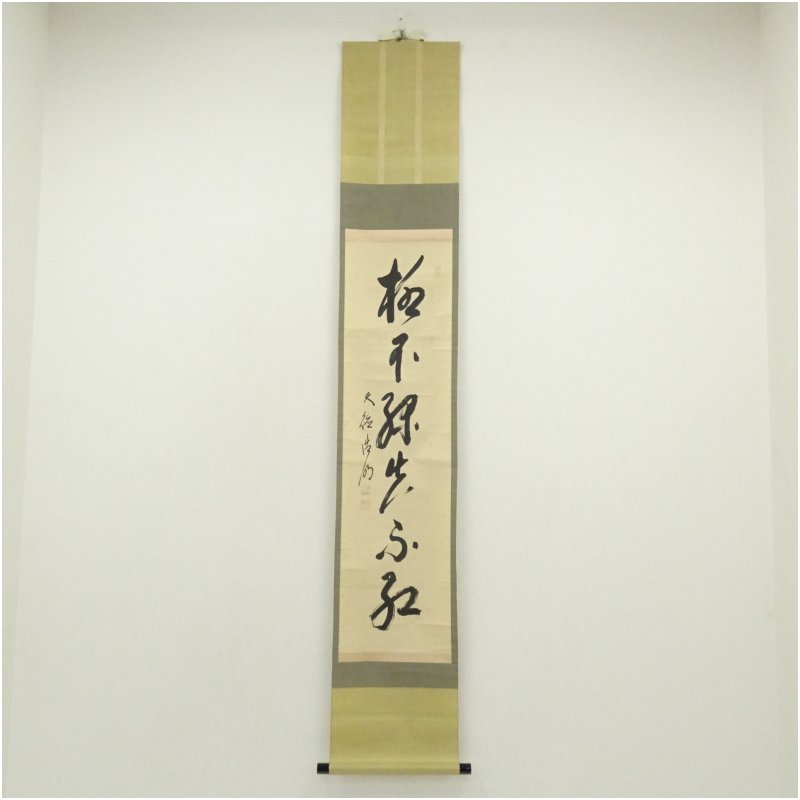 【中古】【書画】大徳寺　方谷浩明筆　「柳不緑花不紅」一行書　肉筆紙本掛軸（保護箱） 掛け軸 床の間 書 おしゃれ 絵画 表具 芸術 茶道 年中掛け インテリア 茶掛 掛物 和室｜茶道具・掛軸のショップつなぐ