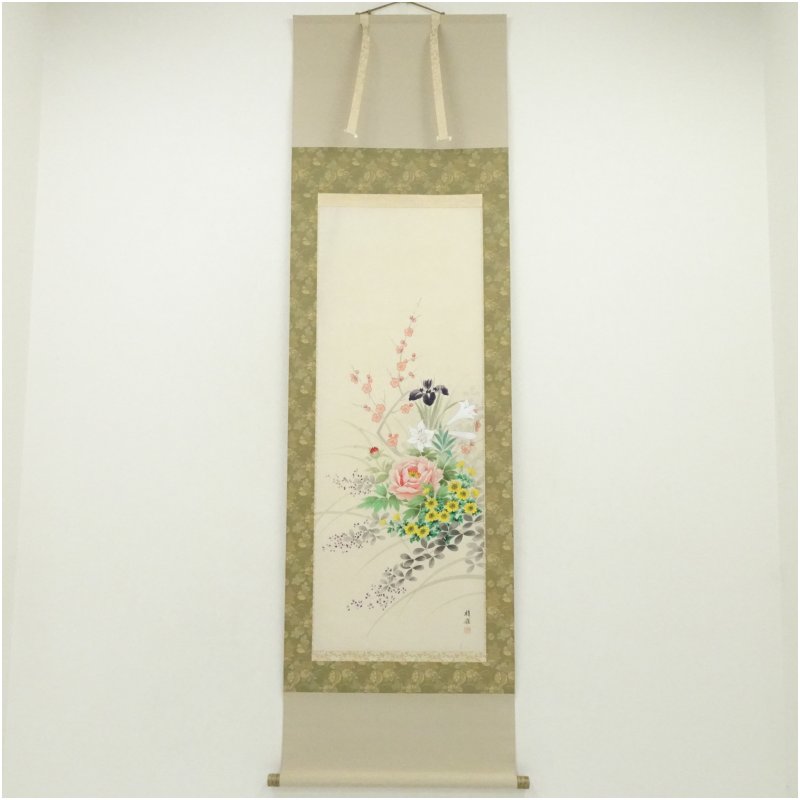 【富貴草図】戸田北遥 2607 牡丹に蜂 共箱　掛け軸　肉筆 富貴草図】戸田北遥 2607 牡丹に蜂 共箱 掛け軸 肉筆 富貴草