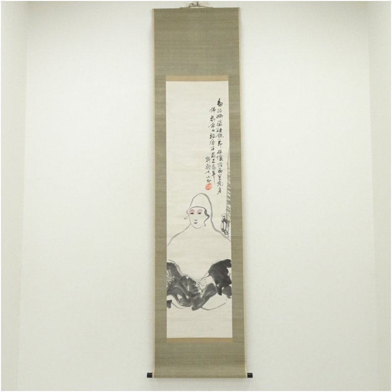 【中古】【書画】小山正太郎筆　人物画　描印　肉筆紙本掛軸（保護箱） 掛け軸 床の間 書 おしゃれ 絵画 表具 芸術 茶道 年中掛け インテリア 茶掛 掛物 和室