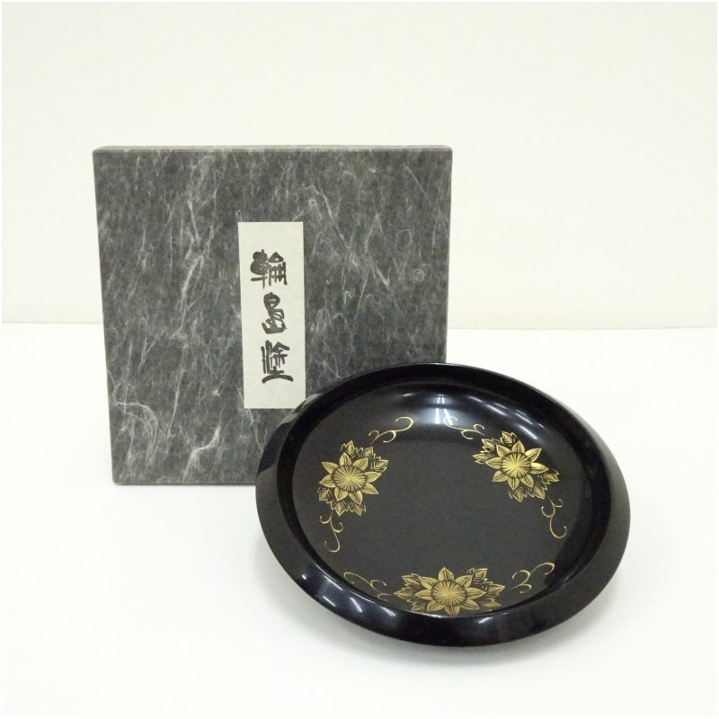 【中古】【漆器】輪島塗　錦蒔絵菓子鉢（箱付） 食器 茶器 菓子器 おしゃれ かわいい 和菓子 主菓子 インテリア 茶道 茶道具 骨董 来客 ksk