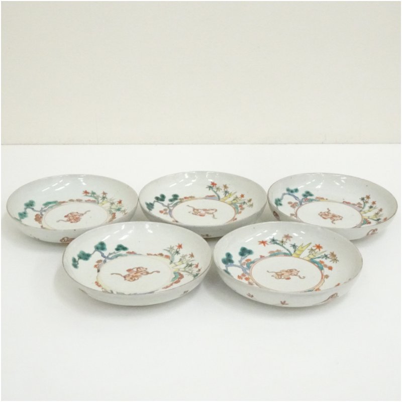 【中古】【陶物作り・瀬戸もの】伊万里焼 丹青松竹梅五寸皿5客  和食器 今めかしい 和食 洋食 一皿分の料理 一皿 中皿 取り皿 飲食店 食べ物屋 はたご屋 喫茶店 赤ちょうちん 見舞い客 1月 冬