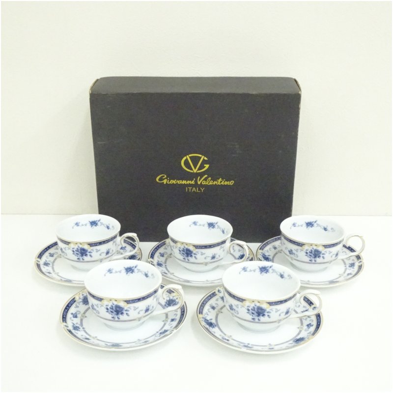 【中古】【陶物作り・瀬戸もの】Giovanni Valentino ジョバンニ・バレンチノ カップソーサー5客（紙箱）  食器 今めかしい 愛くるしげ 茶の葉 茶器 アンティーク 室内装飾 普段使い走り 見舞い客 一覧表お召しもの