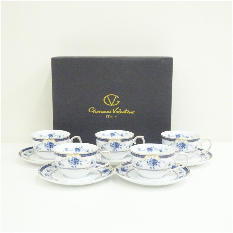 【中古】【陶物作り・瀬戸もの】Giovanni Valentino ジョバンニ・バレンチノ カップソーサー5客（紙箱）  食器 今めかしい 愛くるしげ 茶の葉 茶器 アンティーク 室内装飾 普段使い走り 見舞い客 一覧表お召しもの