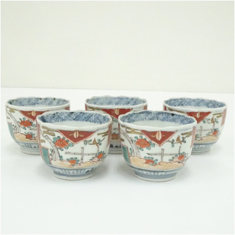 【中古】【大売り出し20%オフ】【陶器作り・瀬戸もの】伊万里焼 錦手花鳥文向付5客  器 和食器 今めかしい 懐石 一皿分の料理 煮炊き 骨董 茶道 茶道具 刺し身 刺身 おからだ付き 向附け むこうづけ【最大限度100%尖んがりうしろ側】