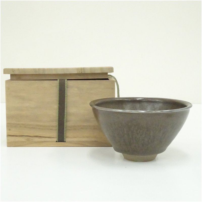 【中古】【茶道具】作家物　覆輪付天目茶碗（保護箱） 茶道 抹茶 おしゃれ 抹茶茶碗 抹茶碗 和食器 レトロ 茶器 骨董 茶わん 茶会 茶の湯