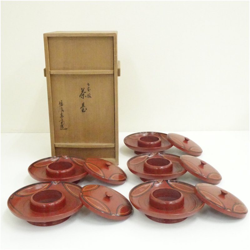 【中古】【大売り出し20%オフ】【塗師細工】砺波宗斎造 七宝紋茶器5客（共箱）  茶道具 今めかしい 愛くるしげ 見舞い客 レトロ ヴィンテージ 骨董 食器 御先棒 茶会 茶の湯 茶席 茶事【最大限度100%尖んがりうしろ側】