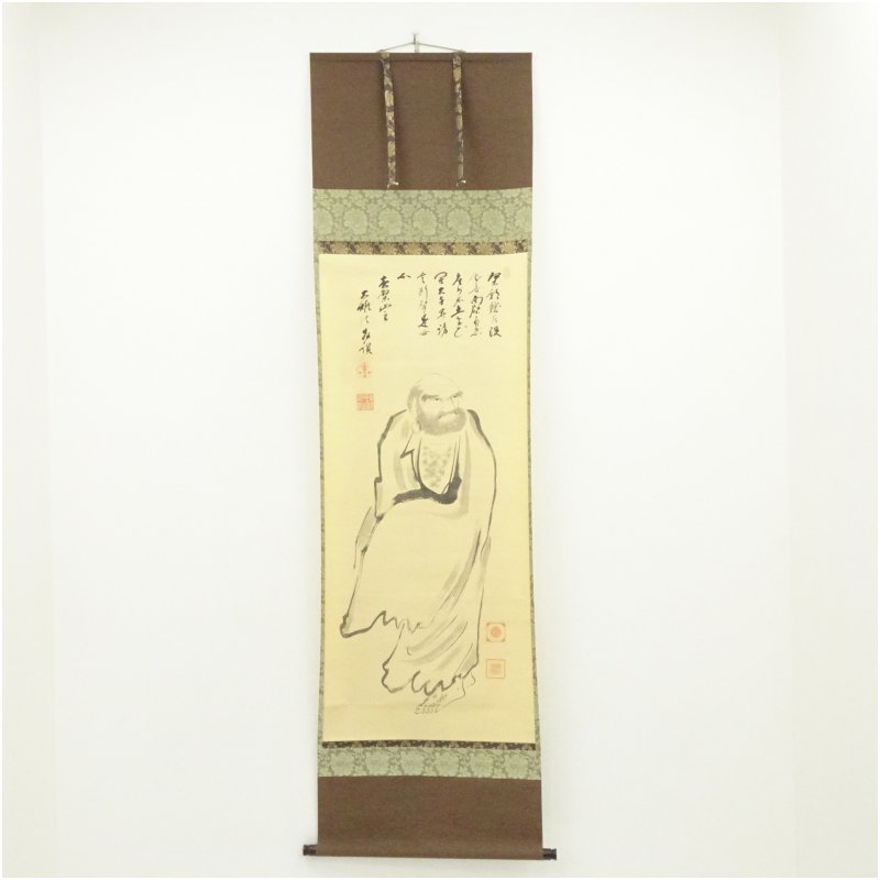 【中古】【書画】黄檗宗　大雄弘法筆　書　鏡山恵浄筆　達磨図画賛　肉筆紙本掛軸 掛け軸 床の間 書 おしゃれ 絵画 表具 芸術 茶道 年中掛け インテリア 茶掛 掛物 和室｜茶道具・掛軸のショップつなぐ 9,880円