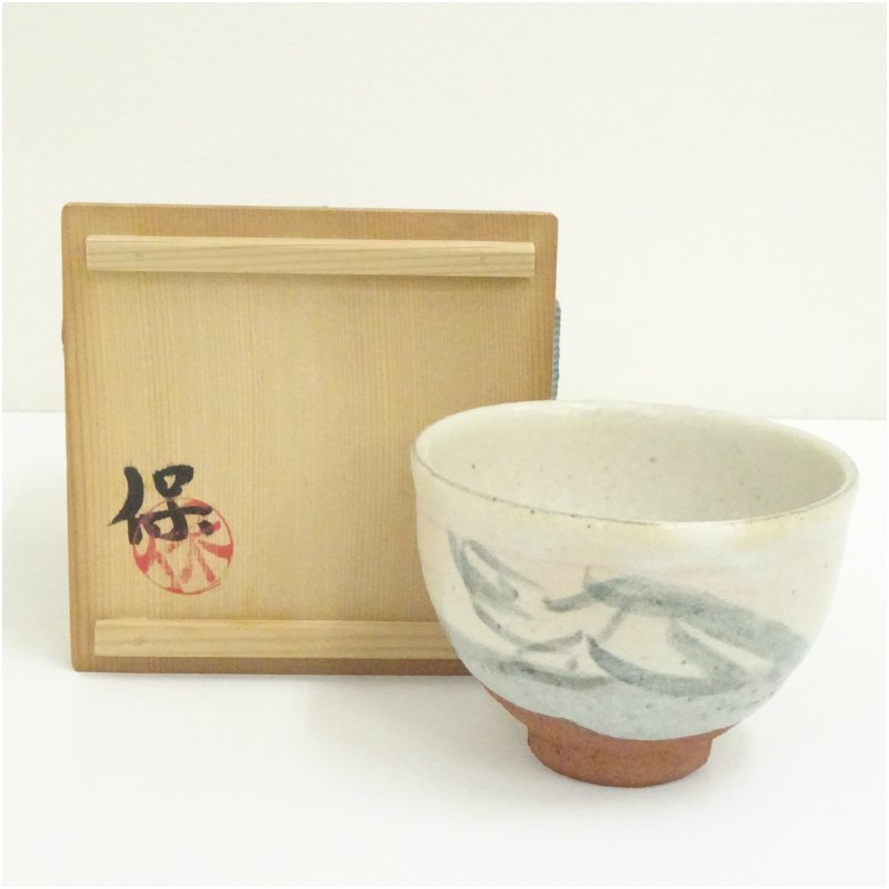 【中古】【茶道具】京焼　清水保孝造　灰釉茶碗（共箱） 茶道 抹茶 おしゃれ 抹茶茶碗 抹茶碗 和食器 レトロ 茶器 骨董 茶わん 茶会 茶の湯