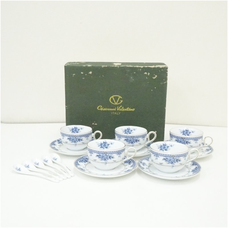 【中古】【陶物作り・瀬戸もの】Giovanni Valentino ジョバンニ・バレンチノ カップソーサー5客（御匙付）（紙箱）  食器 今めかしい 可愛らしい 茶の葉 茶器 アンティーク 室内装飾 普段使い走り 御客さん 時刻表御召しもの