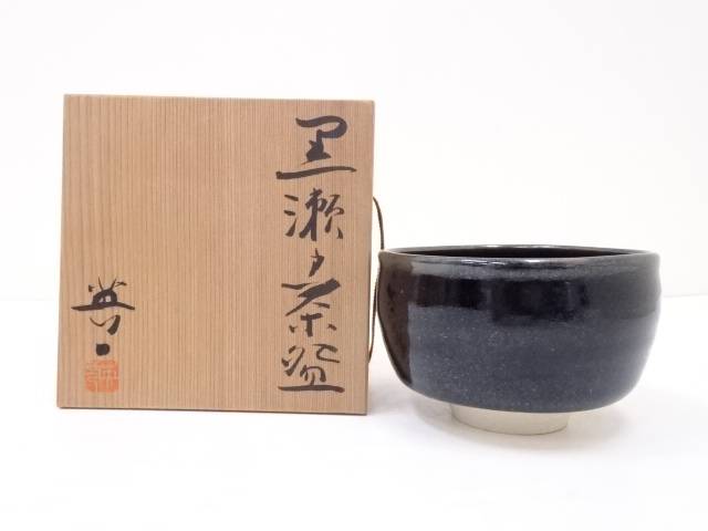 茶道具　瀬戸焼　古狭間窯　加藤菁山作　天目茶碗　共箱　C　7161 楽天市場】【中古】【茶道具】加藤菁山造 瀬戸黒茶碗（共箱