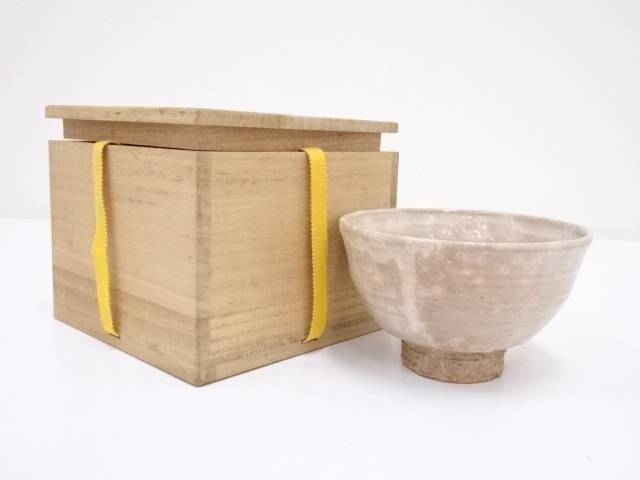 萩焼 渡辺栄泉造 色絵『菖蒲文』萩茶碗 抹茶碗 共箱/ 茶事 茶道具 渡辺栄泉 萩焼 茶盌 共箱 茶道具 抹茶碗 抹茶茶碗 食器 工芸品