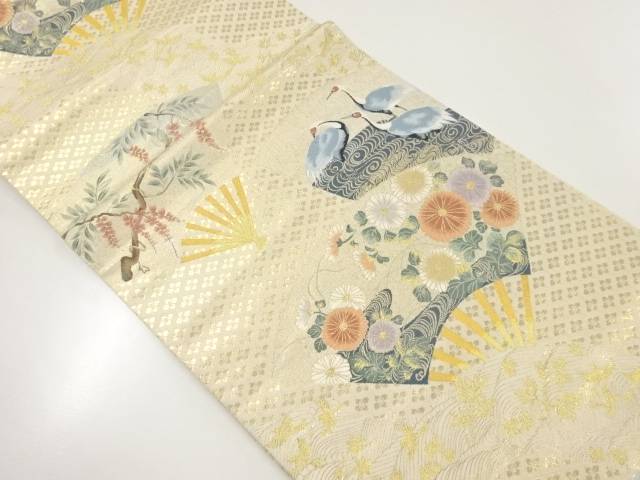 売れ筋 リサイクル 扇に鶴 花模様織出し袋帯 和服 和装 着物 きもの 帯 かわいい 新品 Www Estelarcr Com