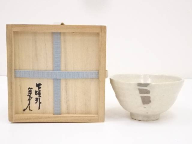 茶道具 粉引茶碗 呉器写 通次廣 父 通次阿山 共箱