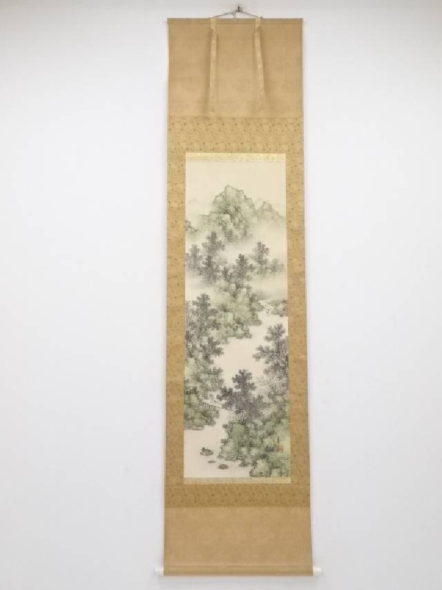 掛軸 風景画 山水画  川島梅関肉筆画 真作 楽天市場】【中古】【書画】川島梅関筆 富士川 肉筆絹本掛軸（共