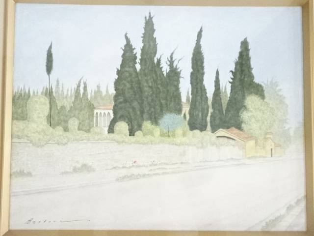 【アンティーク】絵画 服部和三郎筆 「フィレンツェ風景」油彩 肉筆額装【送料無料】