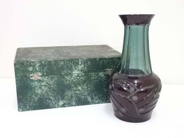 ガラス カットガラス花瓶 箱付 送料無料 中古 花器 華道具 茶道具 フラワーベース 生け花 生花 花入れ おしゃれ インテリア 園芸 ガーデニング Visastart Com