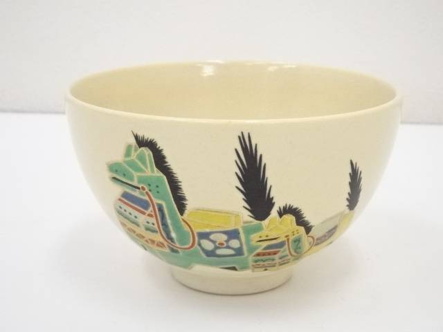 【茶道具】紫雲造　色絵芦篭文茶碗　A416 7029144_503.jpg