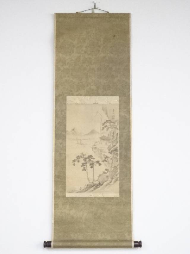 楽天市場】【中古】【書画】自楽筆 水墨山水図 肉筆絹本掛軸（共
