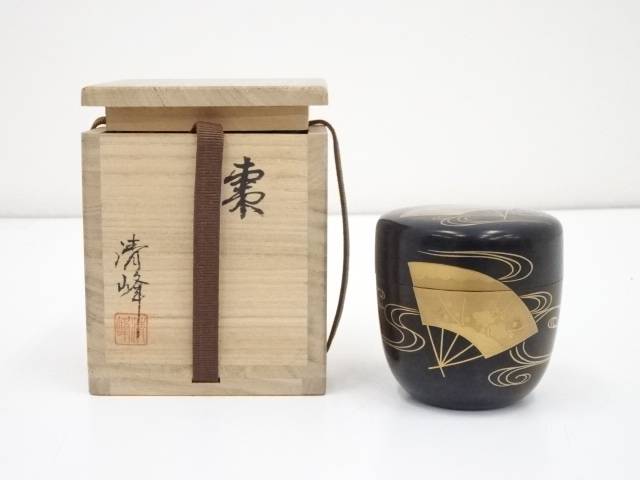 茶道具 清峰造 流水扇面蒔絵中棗 共箱 送料無料 中古 茶器 茶の湯 茶会 茶道具 骨董 お茶 なつめ 薄茶器 薄器 抹茶 容器 お茶入れ おしゃれ 皐月 5月 水無月 6月 Mozago Com