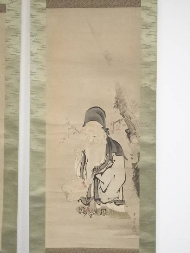 【書画】江戸中期~後期頃 蒼田斎筆 寿老人・福禄寿双幅 肉筆紙本掛軸(保護箱)【送料無料】