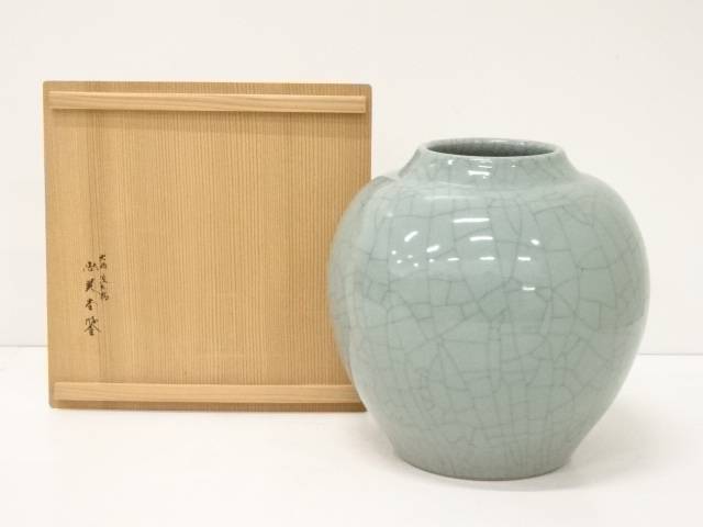 陶芸 陶器 福田参平造 青磁壷 共箱 送料無料 中古 つぼ 壺 骨董 インテリア 置物 床の間 和室 仏間 応接 芸術 来客 おしゃれ Paigebird Com