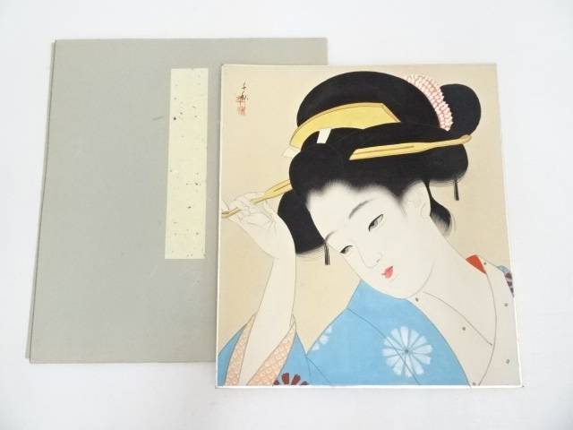 書画 杉浦千秋筆 美人画 肉筆色紙 送料無料 中古 壁 床の間 リビング 玄関 寝室 和室 おしゃれ インテリア アート 飾る かわいい Psicologosancora Es