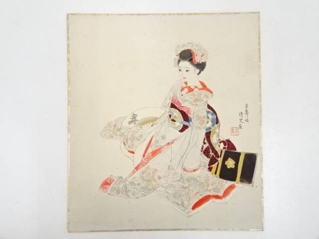 書画 木俣清史筆 京舞妓図 肉筆色紙 送料無料 中古 壁 床の間 リビング 玄関 寝室 和室 おしゃれ インテリア アート 飾る かわいい Psicologosancora Es