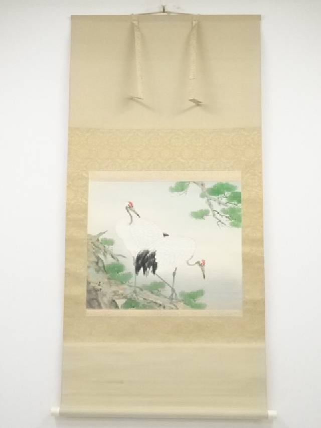 美品 掛け軸 田中芳夫作 双鶴図 共箱 太巻き付 縁起物 美品 掛け軸 田中芳夫作 双鶴図 共箱 太巻き付 縁起物
