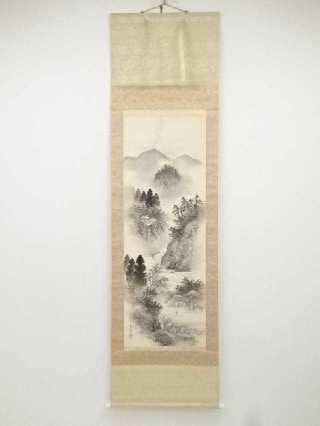 ♢中国書家 絹本墨彩色画 青銅器に柘榴図 茶掛け 掛け軸 水墨画 書画