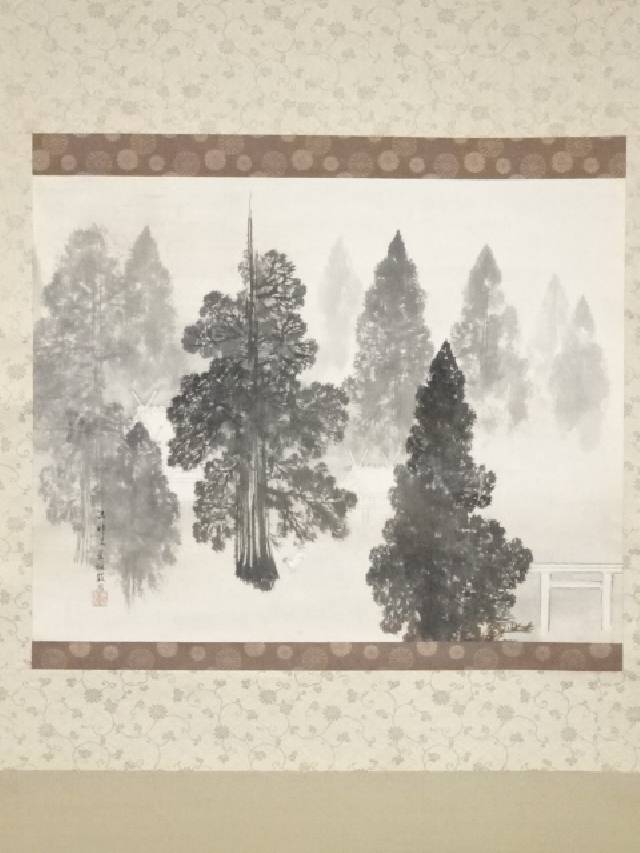 【書画】上田萬秋筆 伊勢大廟景観 肉筆紙本掛軸(共箱・二重箱)【送料無料】