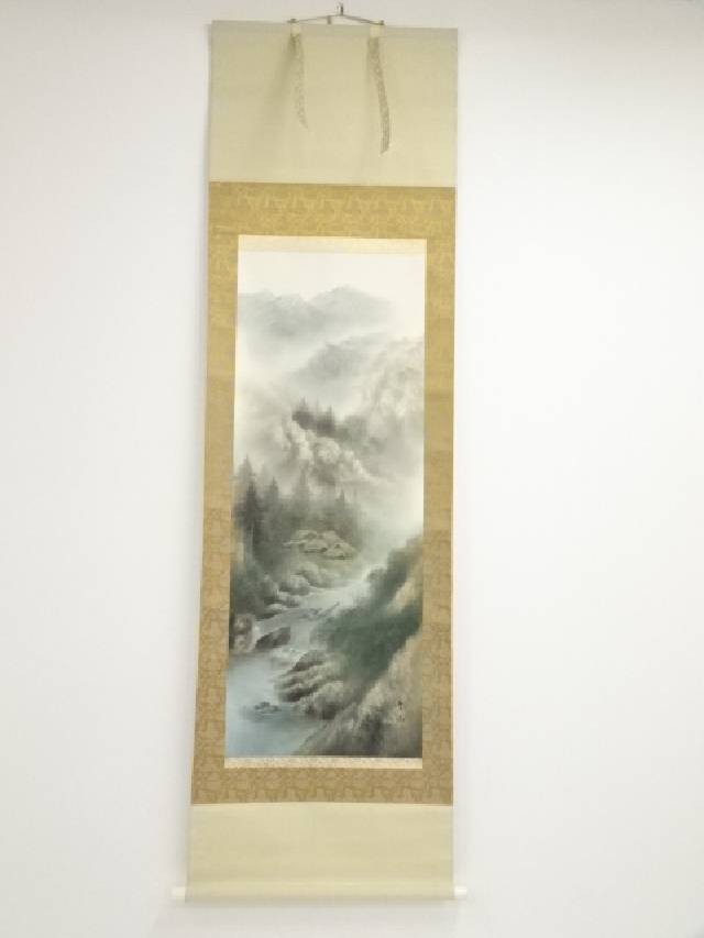 楽天市場】【中古】【書画】青堂筆 淡色山水 肉筆絹本掛軸【送料