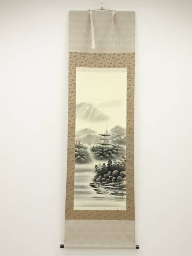 楽天市場】【中古】【書画】雪岳筆 水墨山水 肉筆絹本掛軸【送料