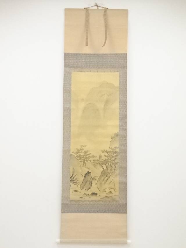 楽天市場】【中古】【書画】夜舟筆 水墨山水 肉筆絹本掛軸（共箱